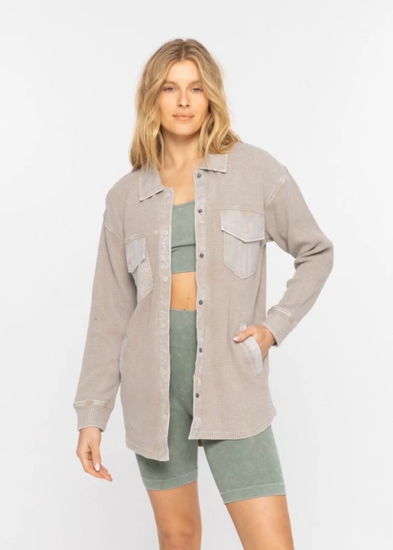 Mineral Wash Waffle Snap Button Shirt Jackets - 3 Colors!