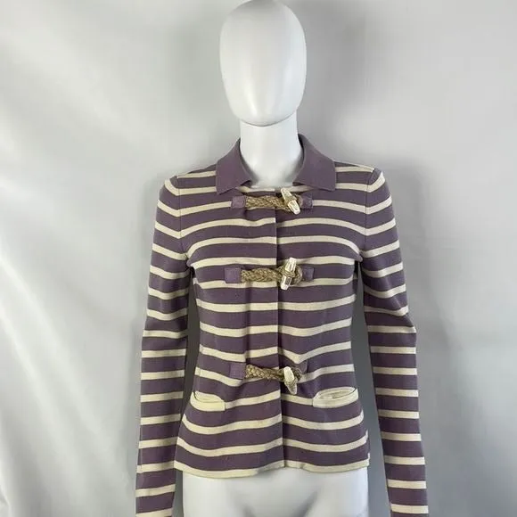 MoschinoPurple and Cream Striped With Rope Cardigan