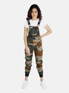 NaughtyDungaree® Camouflage Print Women Dungaree with Black Rib Bottom Hem-Fold