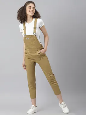 NaughtyDungaree® Khaki Brown Twill Womens Dungaree