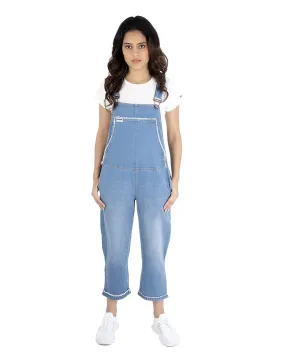 NaughtyDungaree® Loose Fitting Distressed Denim Dungaree with Raw Hem-Fold