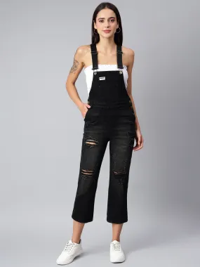 NaughtyDungaree® Women's Black Denim Dungaree with Destroyed Wash