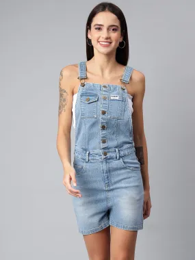 NaughtyDungaree® Women's Denim Dungaree Playsuit with Front Button Opening