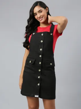 NaughtyDungaree® Women's Dungaree Dress with Front Button Opening - Ebony Black