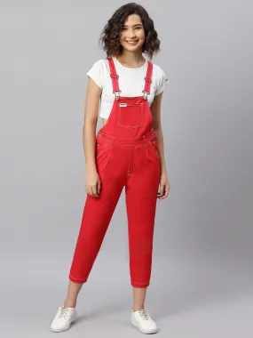 NaughtyDungaree® Women's Red Cotton Twill Dungaree