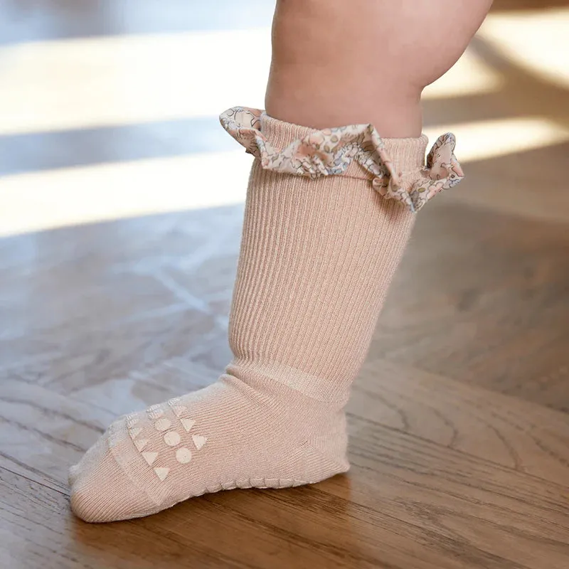 Non-slip Socks Bamboo Soft Pink, Liberty Ruffle