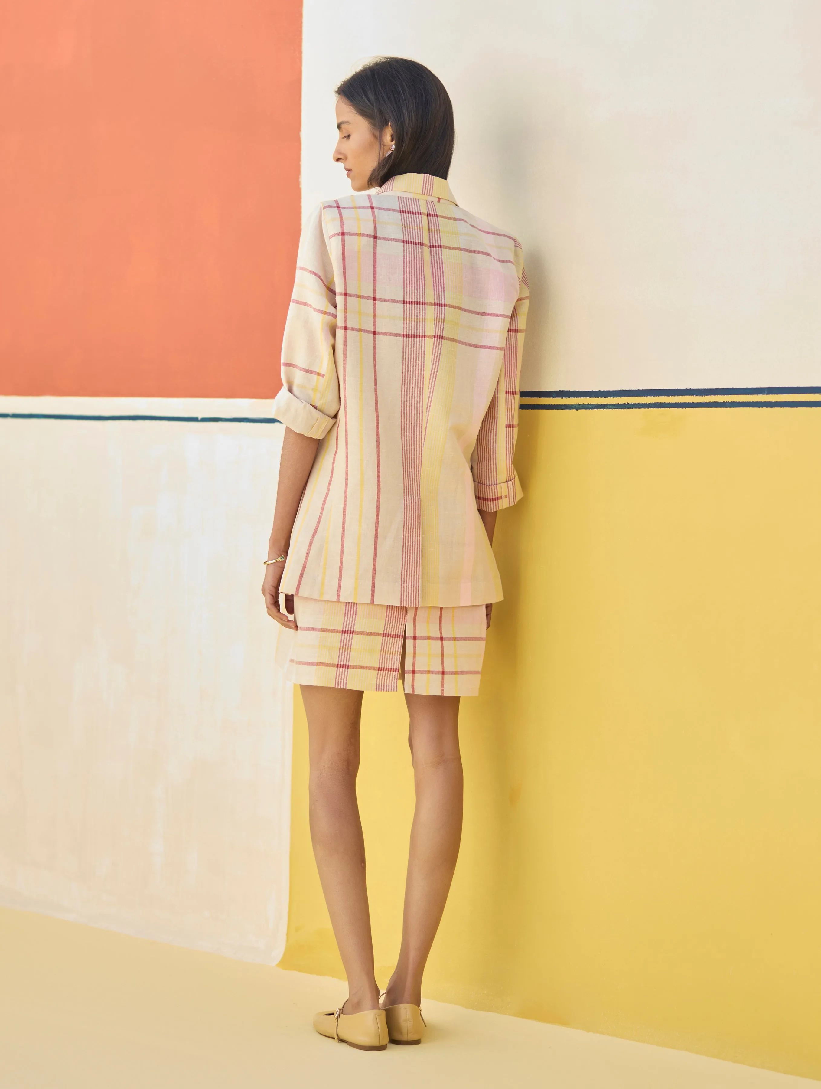 Nora Check Shift Dress With Blazer
 - Sand