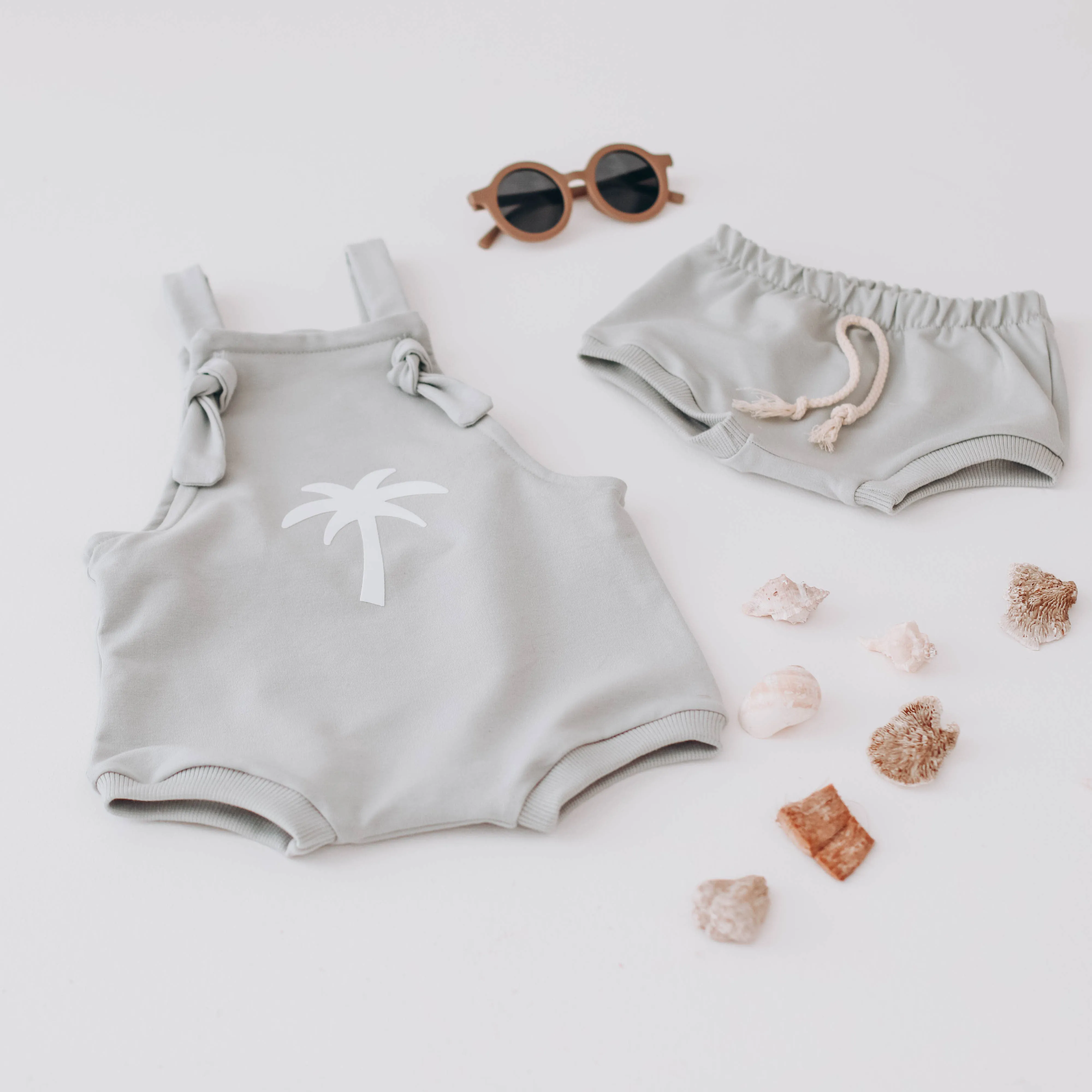 PALM Tree Stone bummie romper