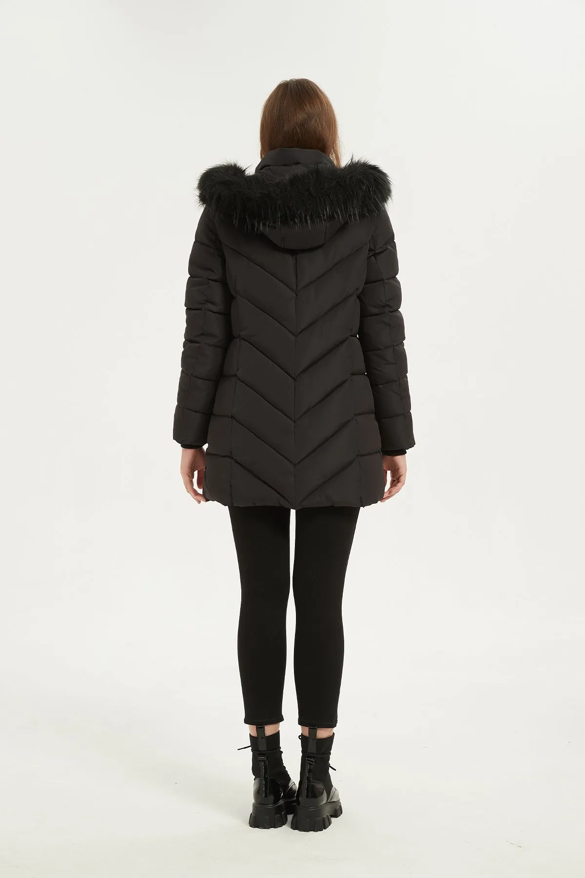 Quilted Puffer Coat & Jacket with faux fur hood