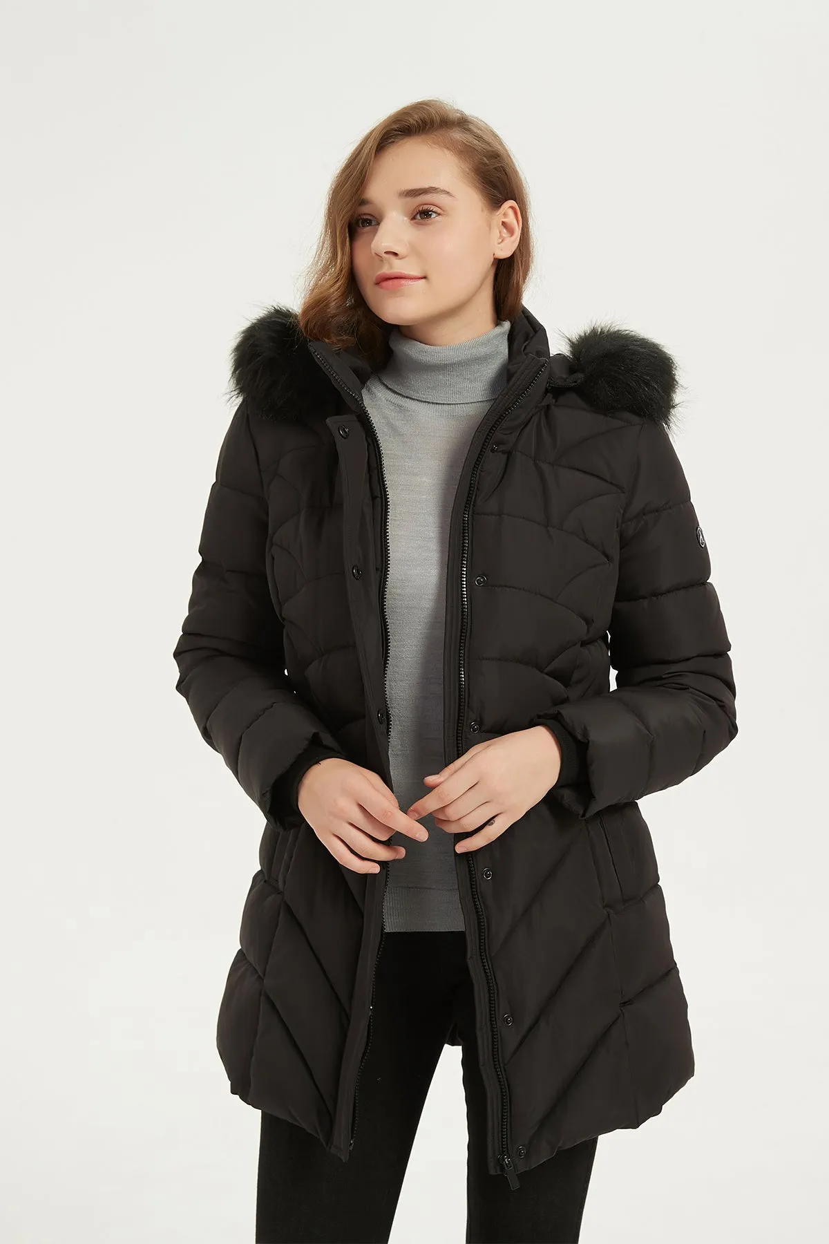 Quilted Puffer Coat & Jacket with faux fur hood