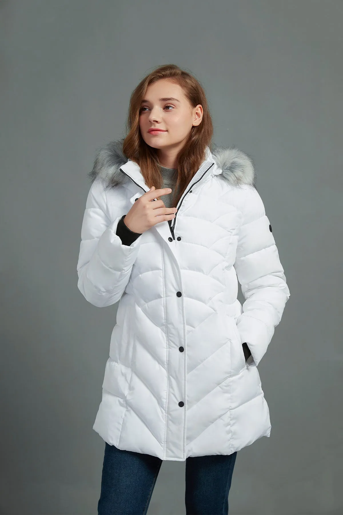 Quilted Puffer Coat & Jacket with faux fur hood