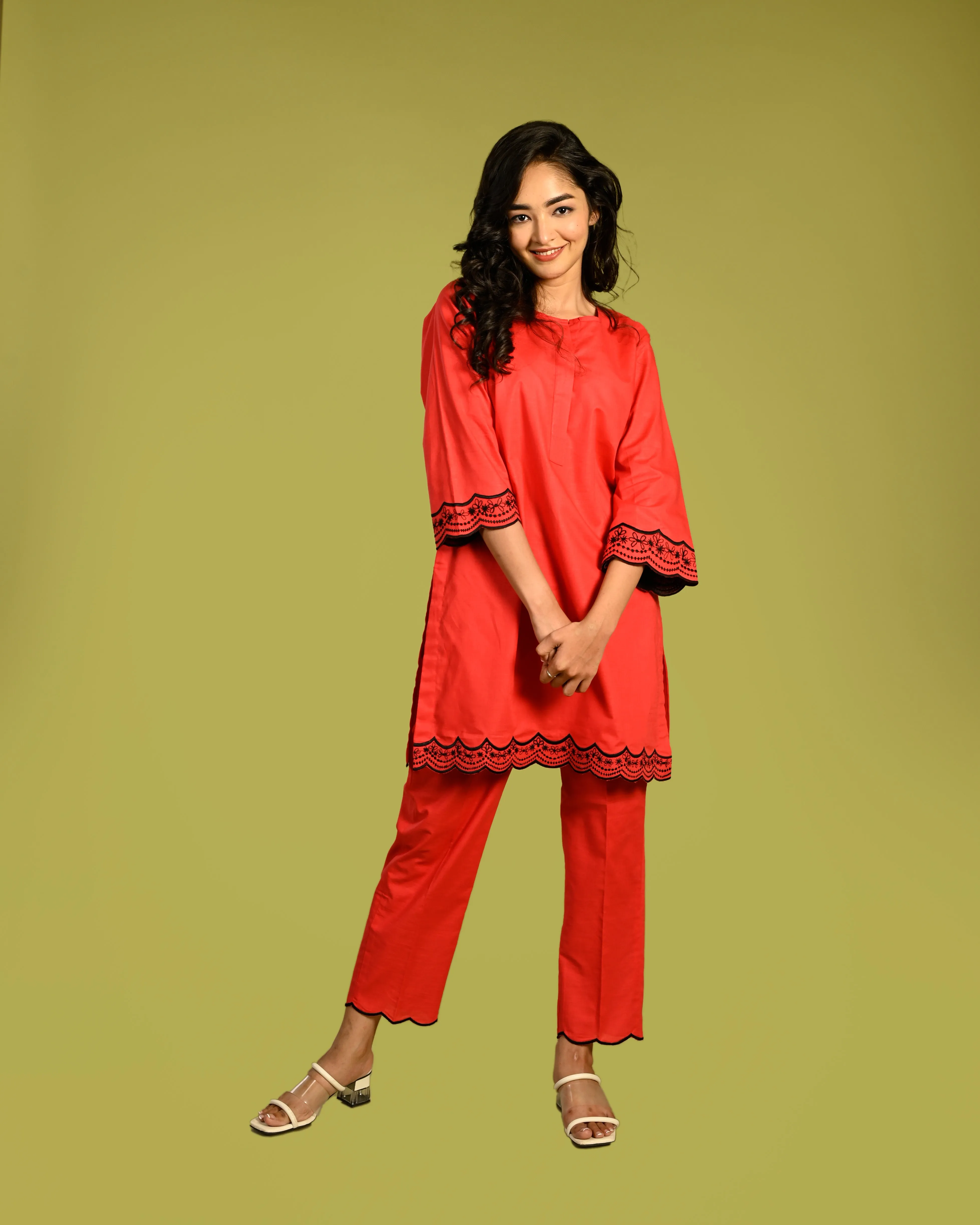 Red linen co-ord set