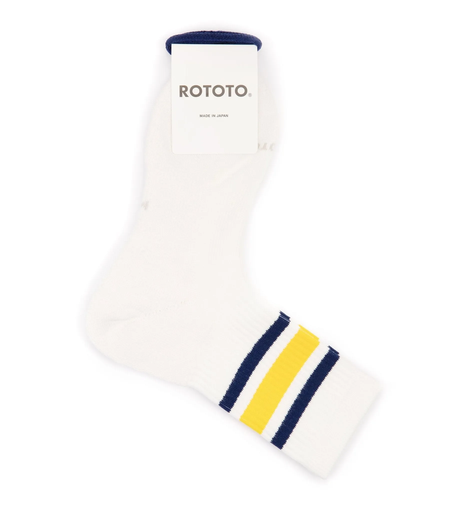 RoToTo Washi Cushion Stripe Crew Socks: Navy/Yellow