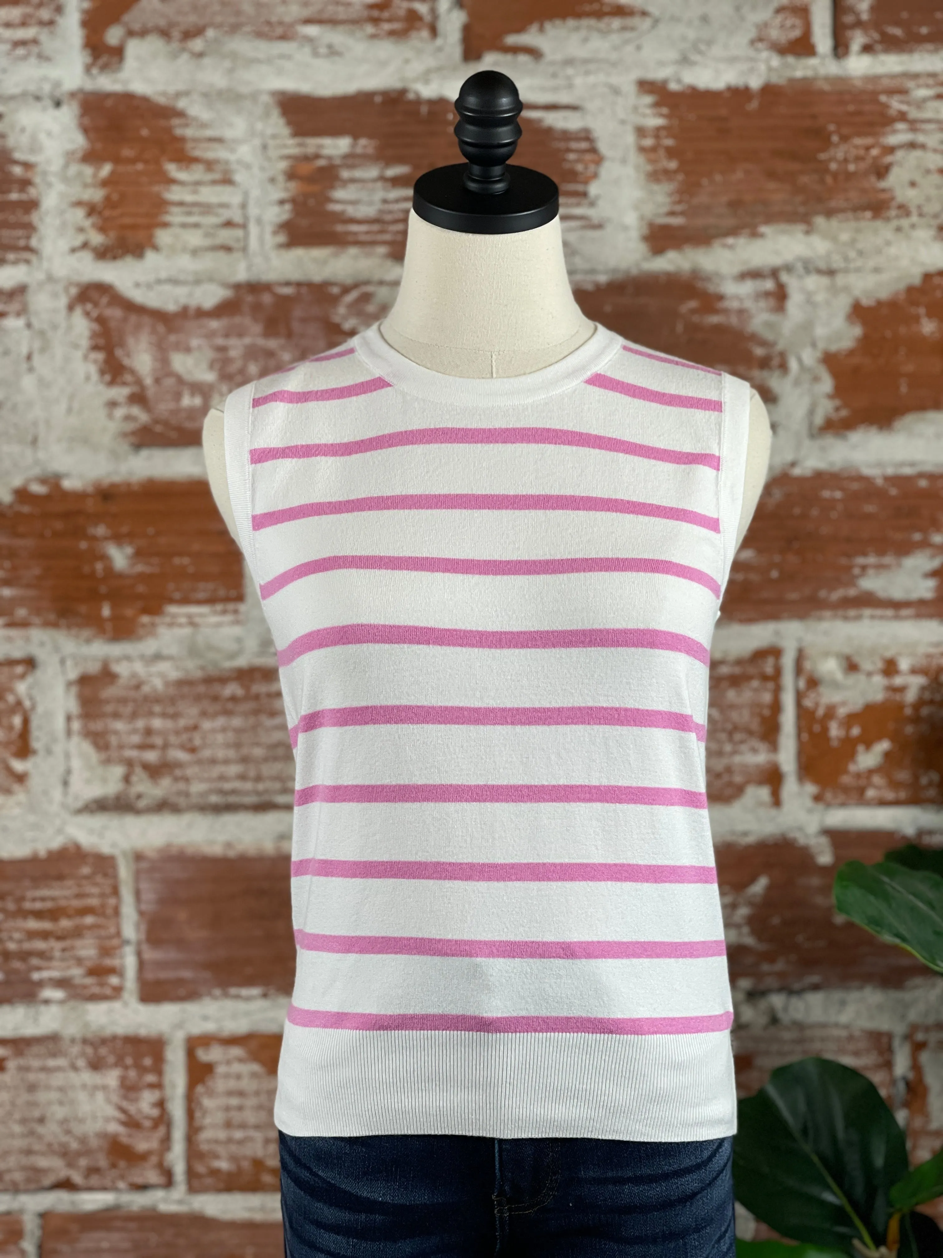 Sami Sleeveless Top in Pink & White