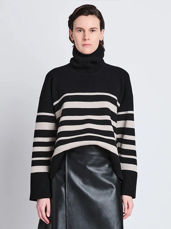 Sandra Turtleneck In Black Striped Cashmere