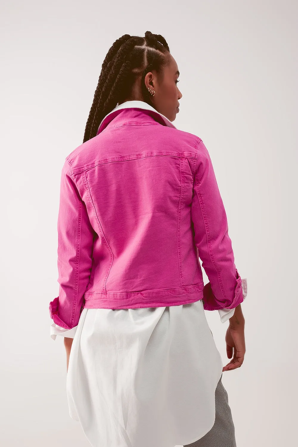 Slim Denim Trucker Jacket in Fuchsia