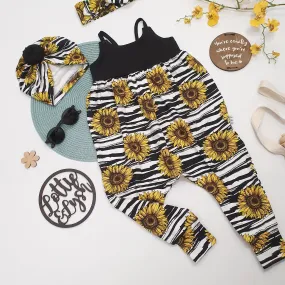 Slim Strap Gathered Romper | Sunflowers