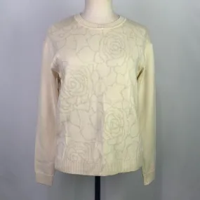 St. JohnCream Sweater with Shimmer Flower Print