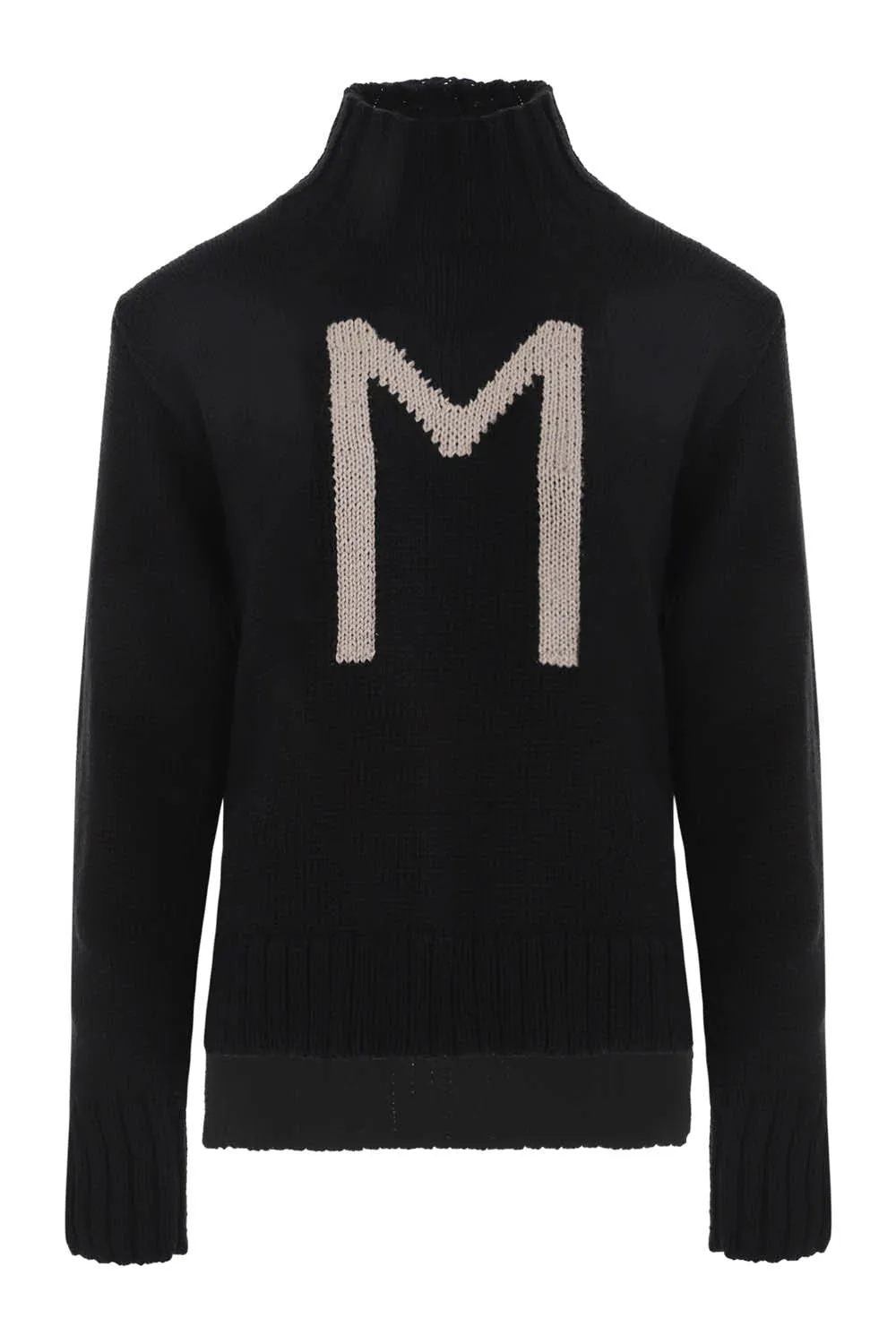 TURTLE NECK LETTER SWEATER IN BLACK