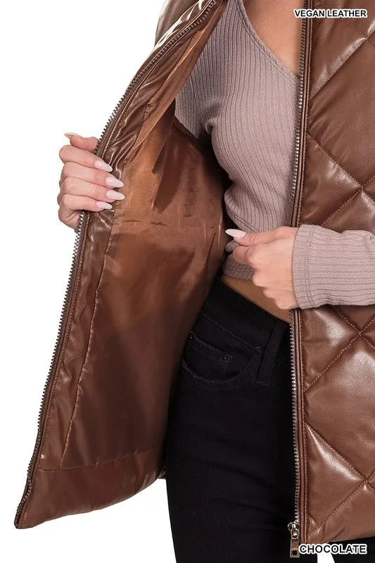 Vegan Leather Quilted Puffer Vest