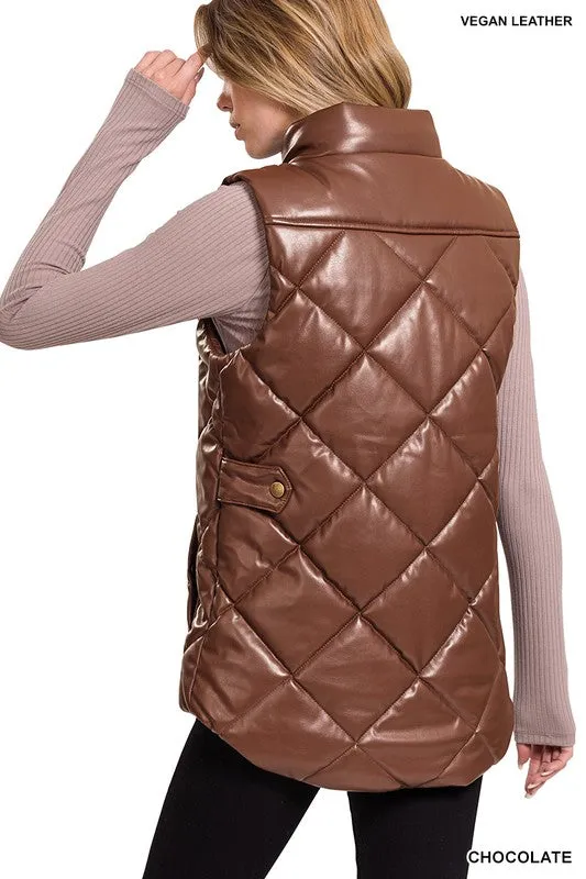 Vegan Leather Quilted Puffer Vest